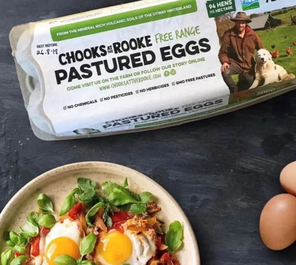 Free Range Pastured Eggs from pastured chickens at Chooks at the Rooke in Cororooke, Victoria.